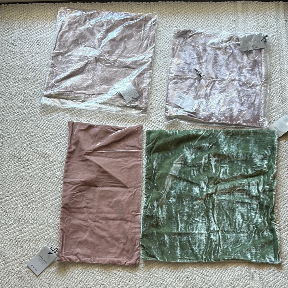 West Elm- Set of 4 Velvet pillow cases in Pink and Green